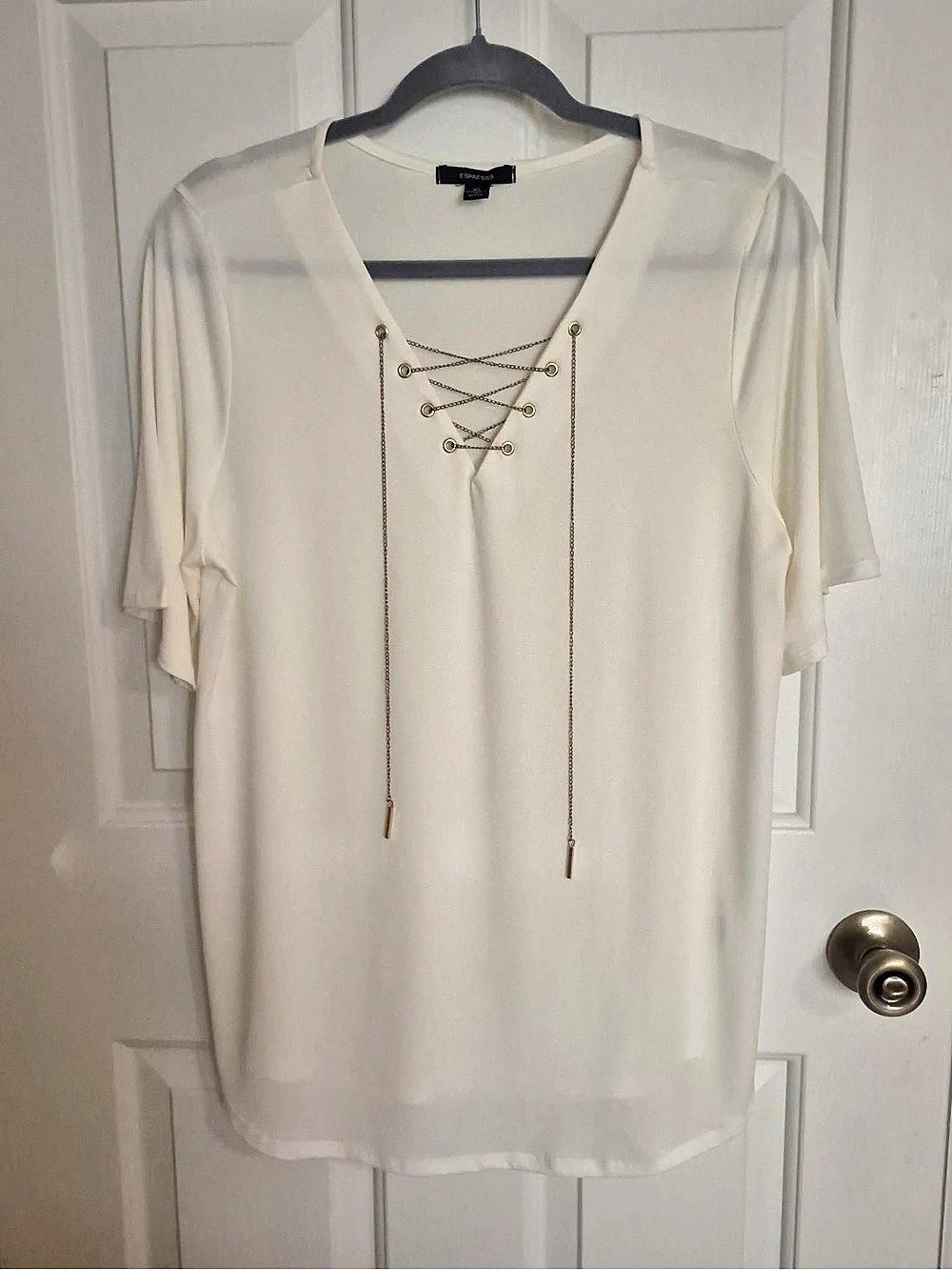 Espresso Lace-Up Tunic in White Size XL Like New